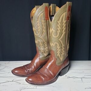 Rod Patrick Calfskin Cowboy Boots in Brown & Green - Women's 7.5 A